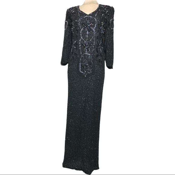 Vintage Luxury Backless Evening Gown Embellished Beading Size M - Picture 6 of 14